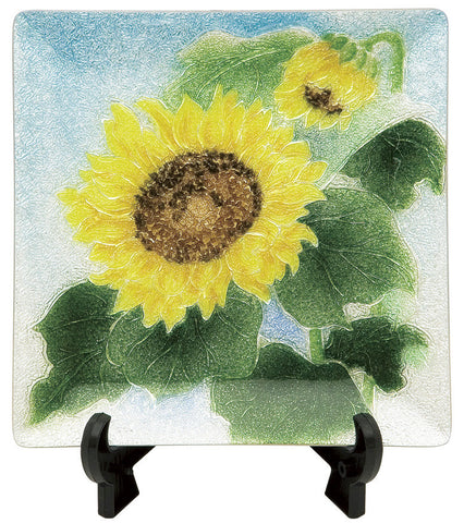 Saikosha - #003-08  Himawari(Sunflower) (Cloisonné ware ornamental plate) 12.00 cm - Free Shipping