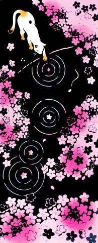 Kenema  -  51670 Neko mo Hanami (Cherry-blossom viewing)  ねこも花見  (The dyed Tenugui)