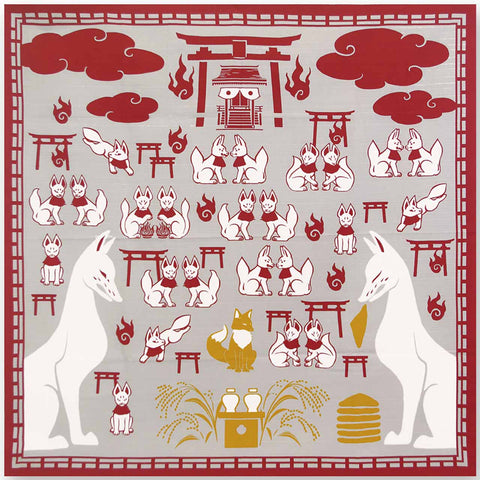 Kenema - Hyaku Sen Kitsune Inari ( Hyakusen Fox Inari Shrine) 百千狐稲荷 M399-06559 - Furoshiki 90X90cm