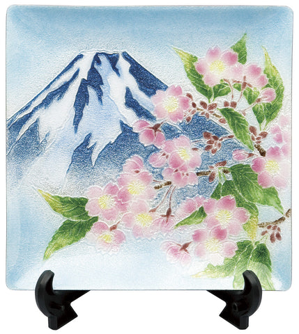 Saikosha - #104-01 Sakura & Mt. Fuji (Cloisonné ware ornamental plate) - Free Shipping
