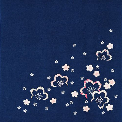 Rayon Chirimen - Koyomi  Chuya Sakura  Navy - 昼夜桜 コン - Furoshiki  68 x 68 cm