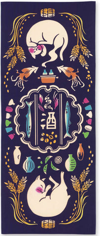 Kenema - 50066 Yoineko (Drunken cat) 酔い猫 (The dyed Tenugui)- Japanese traditional Tenugui