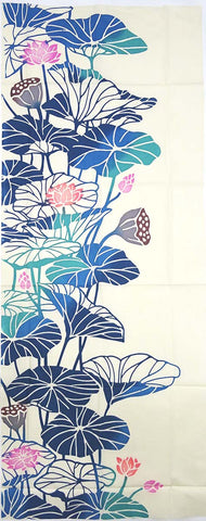 Kenema  - 53346 Hatisubana (Lotus Flower)   蓮花/はちすばな   (The dyed Tenugui)