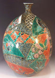Fujii Kinsai Arita Japan - Somenishiki  Kinsai Seigaiha Oogiwari Flower & Bird vase 38.00 cm - Free Shipping