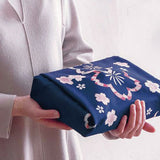 Rayon Chirimen - Koyomi  Chuya Sakura  Navy - レーヨンちりめん こよみ 昼夜桜 コン 80120-204   - Furoshiki  68 x 68 cm