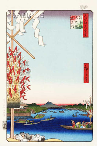 Utagawa Hiroshige - No.060 Asakusa River, Miyato River, Great Riverbank 浅草川大川端宮戸川 - Free Shipping