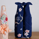 Rayon Chirimen - Koyomi  Chuya Sakura  Navy - レーヨンちりめん こよみ 昼夜桜 コン 80120-204   - Furoshiki  68 x 68 cm