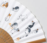 Traditional handcrafted Kyoto Sensu - Utagawa Hiroshige - Cats - White