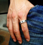 Saito - Buddha in Sanskrit Characters w/ Tribal Slim Silver Ring