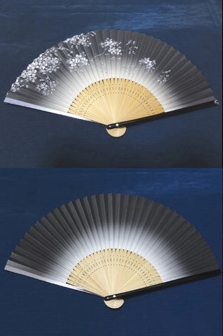 Traditional handcrafted Kyoto Ladies' Sensu - #221 Sakura - Black