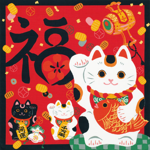 Kaiun - Manekineko 招き猫 Furoshiki (Japanese Wrapping Cloth)