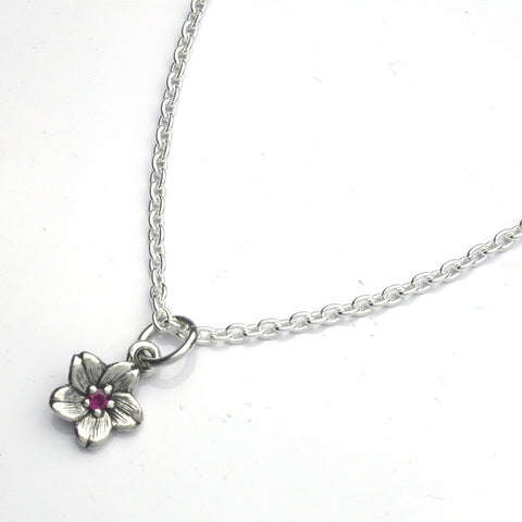 Saito - Sakura Silver Pendant top (Silver 925) with 3.1 mm Natural Ruby - Large with 50 cm silver chain