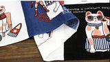 Lucky Cat  福まねき猫 -  Four-character idioms 四字熟語 - Japanese Tradition Cotton Towel (The dyed Tenugui) - 34cm x 90cm