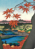 Utagawa Hiroshige - No.094 The Maple Trees at Mama, the Tekona Shrine and Tsugihashi Bridge - One hundred Famous View of Edo - Free shipping