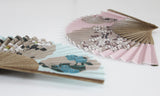 Traditional handcrafted Kyoto Sensu (folding fan) - Ito Jakuchu 伊藤若冲 「花卉天井画」- Tessen & Ajisai - Blue