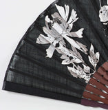 Traditional handcrafted Kyoto Sensu (folding fan)- Ito Jakuchu Genpo Youka　伊藤若冲の拓版画集 　「玄圃瑤華」 - Black