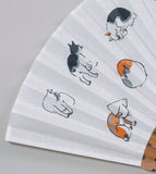 Traditional handcrafted Kyoto  Sensu (folding fan) - Utagawa Hiroshige 歌川広重 　猫 - Cats - White