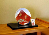 Fujii Kinsai Arita Japan - Shinshayu Kinsai Mt. Fuji & Crain Ornamental plate 19.00 cm 辰砂釉金彩吉祥赤富士山松鶴絵飾り皿（径19ｃｍ）➁  - Free Shipping