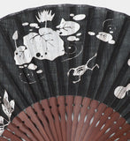Traditional handcrafted Kyoto Sensu (folding fan)- Ito Jakuchu Genpo Youka　伊藤若冲の拓版画集 　「玄圃瑤華」 - Black