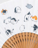 Traditional handcrafted Kyoto  Sensu (folding fan) - Utagawa Hiroshige 歌川広重 　猫 - Cats - White