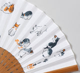 Traditional handcrafted Kyoto  Sensu (folding fan) - Utagawa Hiroshige 歌川広重 　猫 - Cats - White