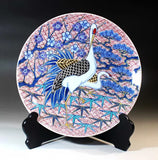 Fujii Kinsai Arita Japan - Somenishiki  Gold & Platinum   Painting of Pine, Bamboo, Plum, and Crane  Ornamental plate  30.10 cm   染錦金・プラチナ彩松竹梅鶴絵飾り大皿（径30.1ｃｍ） - Free Shipping