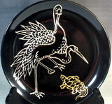 Fujii Kinsai Arita Japan - Tenmokuyu Platinum  Painting of Cranes and turtle Ornamental Plate 19.00 cm    天目プラチナ彩鶴亀絵飾り皿（径１９ｃｍ） - Free Shipping