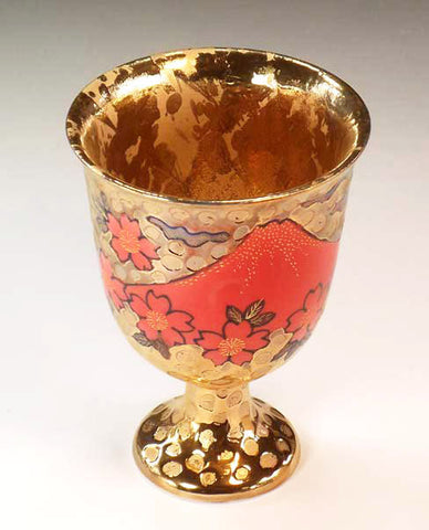 Fujii Kinsai Arita Japan - Somenishiki Golden Sakura Wine Cup #2 - Free shipping