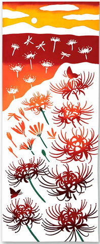 Kenema  -  Yubae Higanbana  夕映え彼岸花 (Evening glow red spider lilies)  (The dyed Tenugui)