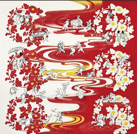 Choju Giga 鳥獣戯画 -Kikusui  菊水  Furoshiki (wrapping cloth) - Furoshiki (Japanese Wrapping Cloth)　68 x 68 cm 　　