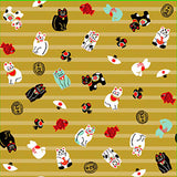 Seiran - Maneki-neko (beckoning cat) 青嵐 綿風呂敷 約70cm 【招き猫】MA2008  (Japanese Wrapping Cloth)  70 x 70 cm
