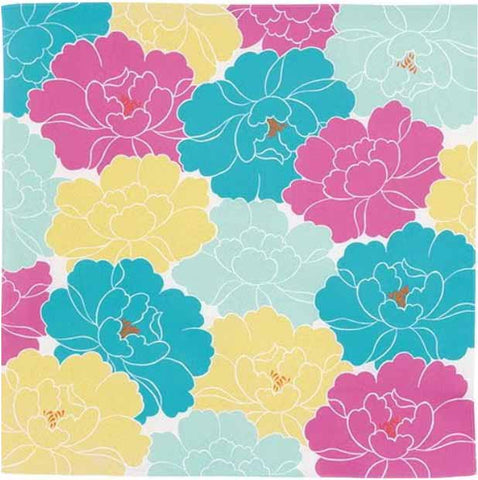 Himemusubi - Botan  (peony)  牡丹 Turquoise Pink   20552-110   - Furoshiki   50 x 50 cm
