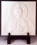 Fujii Kinsai Arita Japan - White porcelain plaque carved with an image of Avalokitesvara Bodhisattva (Kannon) 白磁観世音菩薩彫り陶板 - Free Shipping - Free Shipping