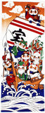 Lucky Cat  福まねき猫 - Seven Lucky Cats   七福猫 (Shichifuku Neko) - Japanese Tradition Cotton Towel (The dyed Tenugui) - 34cm x 90cm