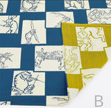 Choju Giga 鳥獣戯画 - Ichimatsu/Blue x Yellow B   市松／青×黄Ｂ  - Double-sided furoshiki (wrapping cloth) - Furoshiki (Japanese Wrapping Cloth)　50 x 50 cm 　　