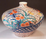 Fujii Kinsai Arita Japan - Somenishiki Shuun Nadeshiko Vase 14.90 cm  染錦朱雲撫子絵飾り花瓶  - Free Shipping