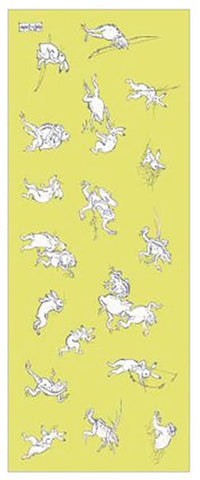 Ukiyo-e Tenugui -  Chojyugiga    Lemon yellow  鳥獣人物戯画  - (Japanese Tenugui)