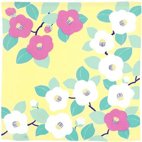 Himemusubi - Tubaki  (camellia)  椿   Light Yellow 20554-207 - Furoshiki   70 x 70 cm