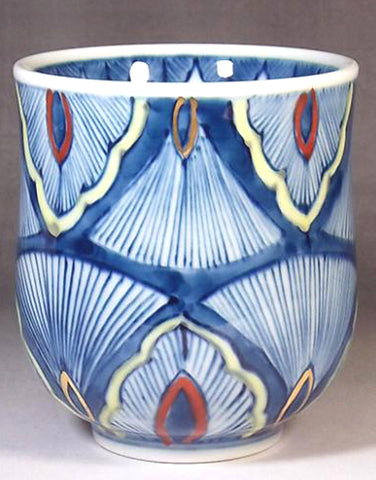 Fujii Kinsai Arita Japan - Somenishiki kinsai tokusa monyou Japanese Tea Cup  (Yunomi) 染錦金彩十草地文様湯呑 - Free shipping