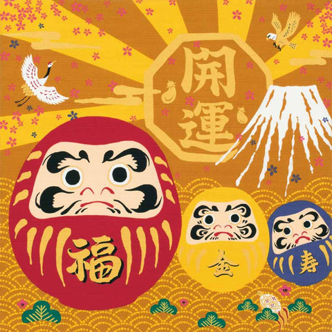 Kaiun Chirimen Yusen  Furoshiki  開運ふろしき - Dharma  達磨 - Furoshiki (Japanese Wrapping Cloth)　68 x 68 cm 　