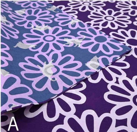DOTCH DOTCH（どっちどっち) - Flowers and Cats/Purple x Blue A   花とねこ／紫×青Ａ  - Furoshiki    105 x 105 cm