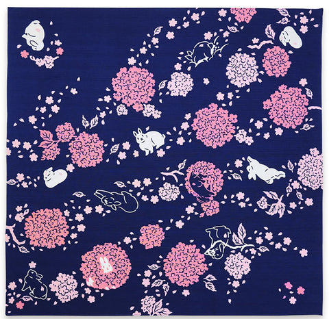 Kenema- Marizakura to Usagi (Cherry blossoms and rabbits)   毬桜とうさぎ   M399-66695  - Furoshiki  90X90cm (Japanese Wrapping Cloth)