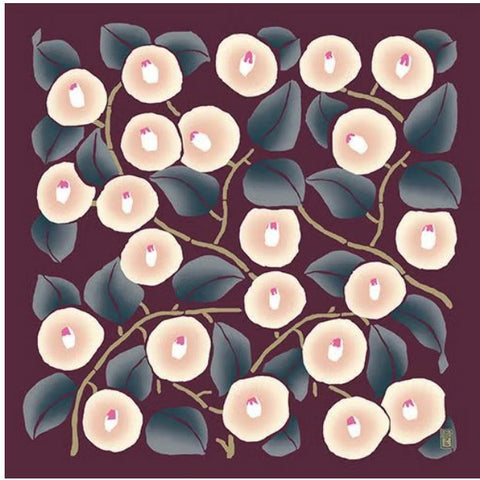 Takehisa Yumeji - Tsubaki (Camellia)  Bordeaux つばき  ボルドー  21181-228   - Furoshiki 90 x 90 cm