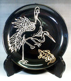 Fujii Kinsai Arita Japan - Tenmokuyu Platinum  Painting of Cranes and turtle Ornamental Plate 19.00 cm    天目プラチナ彩鶴亀絵飾り皿（径１９ｃｍ） - Free Shipping