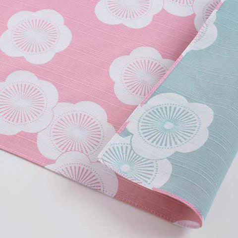 Isamonyou -  Double-Sided Dyeing Plum   Pink/Mint　  100 伊砂文様 両面 梅 ベビーピンク/ミント   20478-341　- Furoshiki (Japanese Wrapping Cloth)
