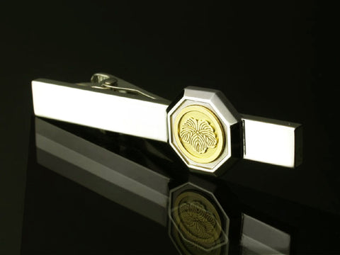 Saito - Family Crest Tie Bar, Octagonal 18K Gold  Emblem -  Silver 950 Tie Bar