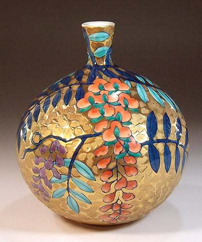 Fujii Kinsai Arita Japan - Somenishiki Golden Fuji (Wisteria) Vase 15.60 cm - Free Shipping