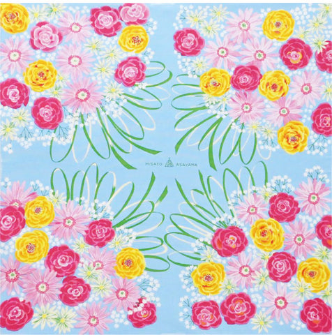 Asayama Misato - Flower bouquet / Blue  花束／ブルー  70 x 70 cm Furoshiki (Japanese Wrapping Cloth) (Copy)