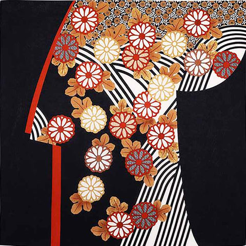 Setsugetsuka  雪月花 -  Kiku ni Ryusui kosode  (Chrysanthemum and Flowing Water Kosode) 菊に流水小袖 クロ  22165-302 - Furoshiki  120 x 120 cm