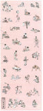 Ukiyo-e Tenugui - Katsushika Hokusai  100 characters  Pink   葛飾北斎  人物百態  - (Japanese Tenugui)